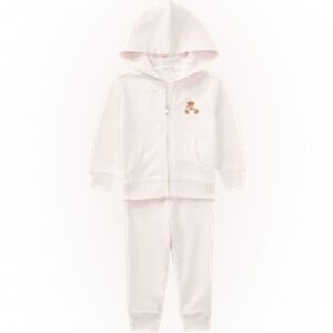 Ralph Lauren Pink Hooded Baby Outfit with Bear Detail